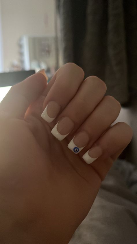 Evil Eye Nails, Gel Toe Nails, White Glitter Nails, Square Nail Designs, Short Square Nails, French Tip Acrylic Nails, Short Square Acrylic Nails, Cute Gel Nails, Long Square Acrylic Nails