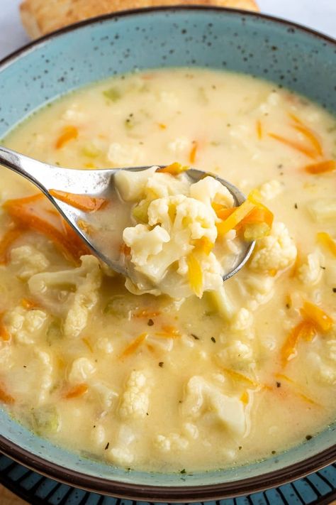 Coliflower Soup Recipe Healthy, Best Cauliflower Soup, Cauliflower Chicken Soup, Cauliflower Recipes Soup, Potato Cauliflower Soup, Coliflower Soup, Healthy Delicious Soups, Cauliflower Soup Healthy, Macaroni Soup Recipes