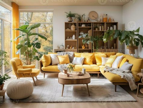 Yellow Aesthetic Living Rooms, Yellow Sofa Living Room Colour Palettes, Yellow Sitting Room, Yellow Couch Living Room, Yellow Sofas, Yellow Decor Living Room, Colorful Living Room, Yellow Couch, Colourful Living Room Decor