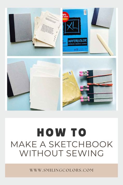 Learn how to make your own watercolor sketchbook without sewing! Full tutorial and Youtube Video  #sketchbooklove #diycrafts Make A Sketchbook, Diy Sketchbook, Book Spine, Glue Book, Bone Folder, Watercolor Sketchbook, White Glue, Old Book, Recycled Crafts