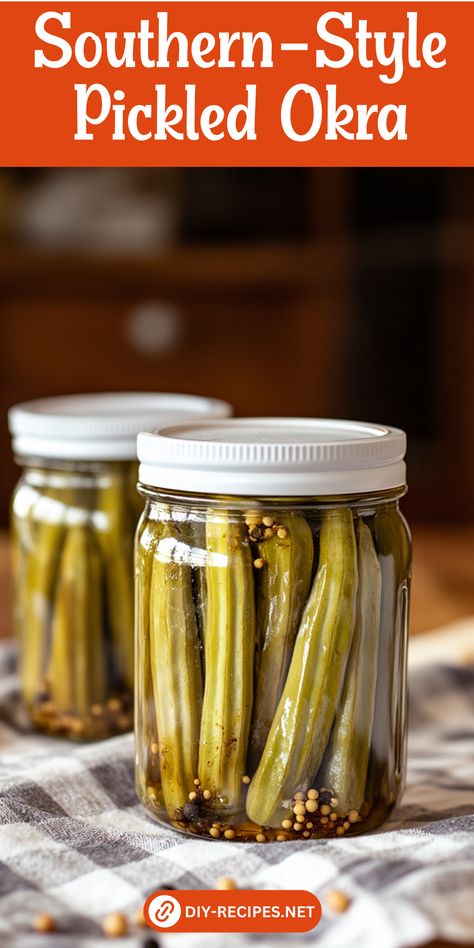 Bring a taste of the South to your kitchen with this authentic pickled okra recipe. It’s easy, tangy, and full of flavor. Pickled Okra Recipe, Pickled Okra Recipes, Okra Recipe, Pickled Okra, Home Canning Recipes, Canning Vegetables, Okra Recipes, Canning Tips, Pickled Veggies