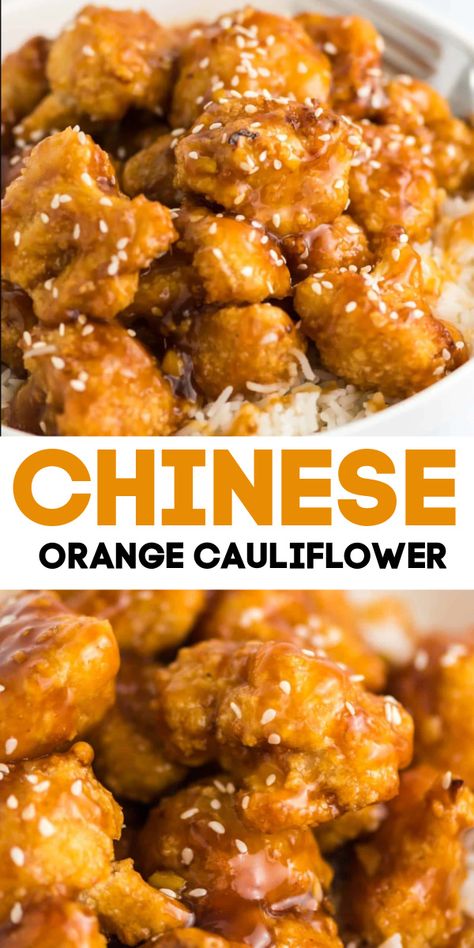 Cauliflower Orange Chicken, Orange Cauliflower Recipes, Orange Tofu Recipe, Seasoning For Chicken, Pasta And Beans, Chinese Orange Chicken, Orange Cauliflower, Entree Dishes, Cauliflower Dishes