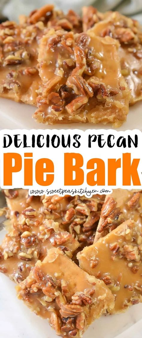 Pecan Pie Bark Pecan Praline Pie Bark, Praline Christmas Bark, Pecan Pie Brittle, Fall Bark Candy, Pecan Pie Crackers, Pecan Christmas Candy, Fall Bark Recipes, Christmas Bark Recipes Easy, Seasoned Pecans