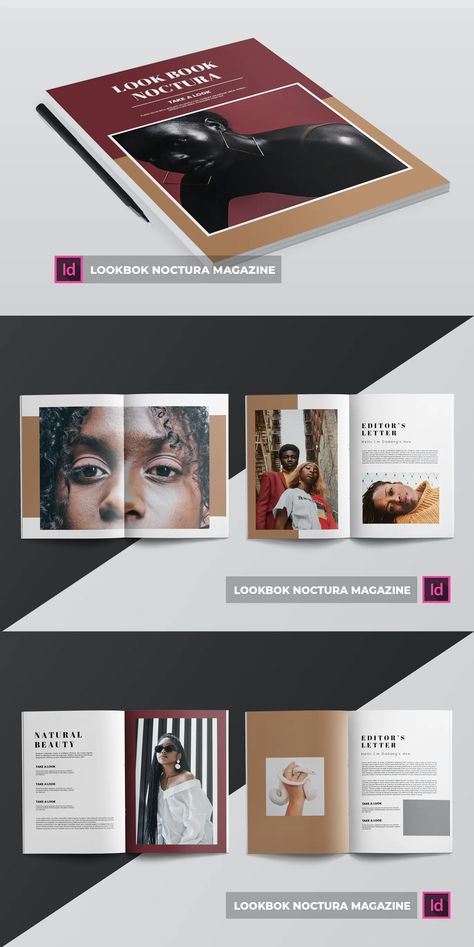 LookBok Noctura Magazine Template InDesign INDD - 20+ Total Page Indesign Moodboard, Magazine Template, Print Templates, Magazine Design, Design Templates, Template Design, Magazine, Design