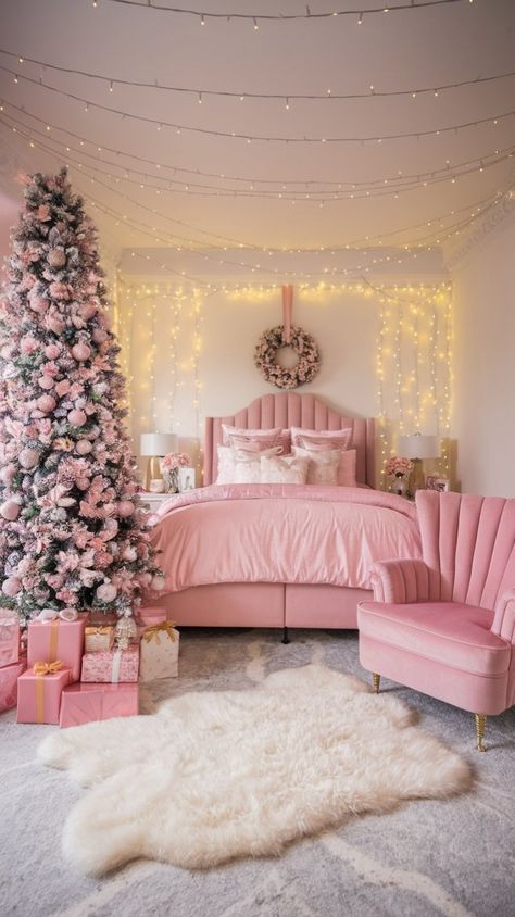 #ChristmasBedroomDecor#HolidayBedroomVibes#FestiveBedroom#CozyChristmasRoom#ChristmasBedroomStyle#WinterWonderlandBedroom#XmasDecorIdeas#ChristmasRoomInspiration#TisTheSeasonDecor#ChristmasBedroomInspo Pink Christmas Room Ideas, Christmas Room Decor Pink, Hot Pink Christmas Aesthetic, Christmas Room Inspiration, Pink Christmas Bedroom, Christmas Bedroom Decor, Bedroom Decoration Ideas, Holiday Bedroom, Cozy Rooms