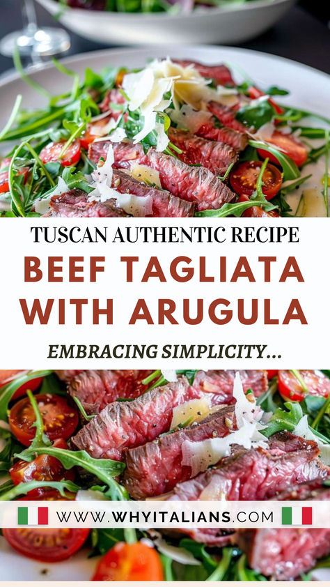 Seeking Tuscan Traditional Recipes? Look no further than Beef Tagliata, where tender sirloin, fresh arugula, and succulent cherry tomatoes dance on your palate, adorned with Parmesan shavings. Save this pin for later and satisfy your cravings! 🌿🥩🍅 Beef Tagliata Recipe, Beef Steak Tomatoes Recipes, Authentic Tuscan Recipes, Traditional Tuscan Recipes, Tuscan Recipes Authentic, Tuscan Dinner Party, Tuscan Dishes, Beef Tagliata, Traditional Italian Recipes