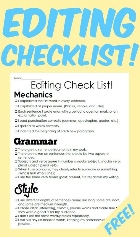 Which of the three areas do you need to work on? If this checklist doesn't work for you, consider creating your own checklist. Editing Checklist, Peer Editing, Book Editing, Writing Assignments, Editing Writing, English Writing, Writing Workshop, Writing Resources, Teaching Writing