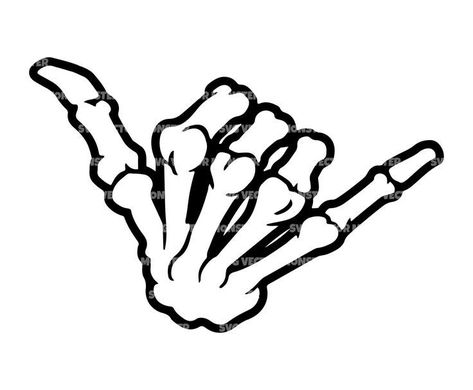 Shaka Skeleton Hand, Shaka Tattoo Simple, Skeleton Shaka, Shaka Tattoo, Skeleton Hands Drawing, Shaka Hand, Fish Sketch, Paradise Art, Halloween Cricut