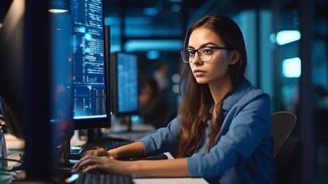 A female programmer is writing an it ide... | Premium Photo #Freepik #photo #coding #programing #software-engineer #development Female Programmer, Programmer Girl, Coder Girl, Salvation Scriptures, Student Images, Corporate Values, Engagement Model, Software Projects, Work Culture