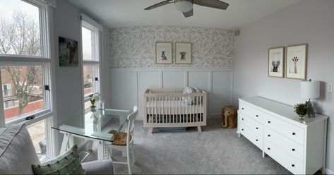 Wallpaper from @projectnursery Babyletto Hudson crib, Ikea Koppang dresser Ikea Koppang Dresser, Hudson Crib, Babyletto Hudson Crib, Babyletto Hudson, Pinterest Projects, Nursery Design, Cribs, Dresser, Nursery