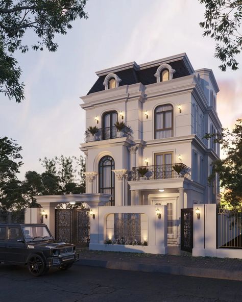 Classic Contemporary House, American Classic House Exterior, Classic Townhouse, Classic Home Exterior, Neo Classic Villa, Kerala Homes, Classic Villa Exterior, American Style House, Classical Villa