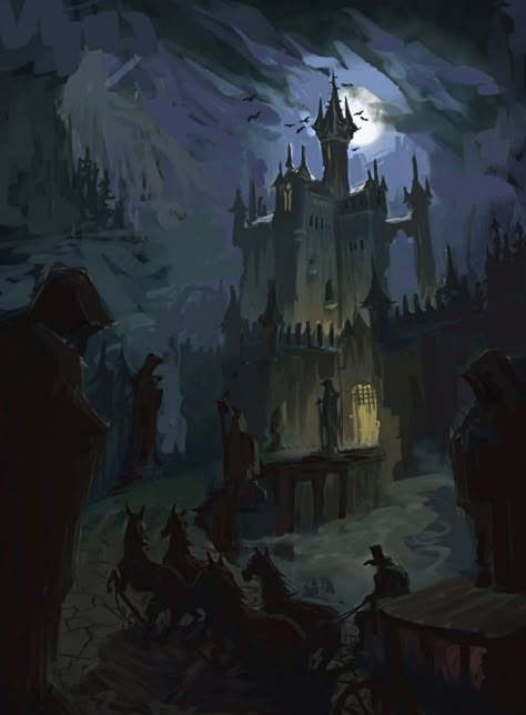 Spooky Castle Illustration, Josh Black, Goth Castle, Spooky Castle, Ghost Silhouette, Dracula's Castle, Vampire Castle, Spooky Castles, Castle Illustration