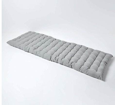 Super comfortable garden bench cushion for outdoor or indoor use, generously filled with a tufted design. Available as a two seater (108 x 42 cm) or as a three seater (143 x 48 cm). Colour: Grey. 100% cotton bench cushion that is super soft and durable, perfect for regular use. This vibrant cushion will add a pop of colour to your home and garden. White Garden Bench, Blue And White Garden, Dining Bench Cushion, Grey Bench, Indoor Benches, Garden Bench Cushions, Grey Benches, Padded Bench, Mattress Protectors