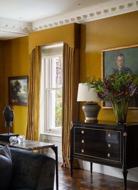 Mustard Room, Ochre Interiors, Mustard Living Rooms, Mustard Walls, Snug Room, Yellow Room, Yellow Interior, Chelsea House, Yellow Walls