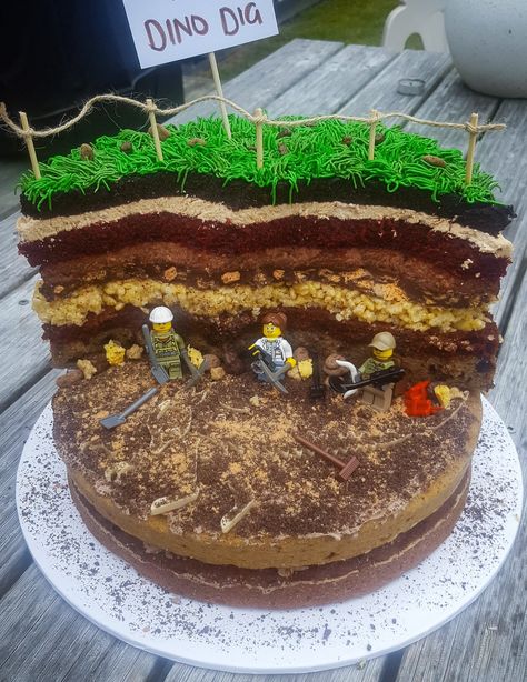 Geology Birthday Cake, Geology Cake, Geo Cake, Geological Layers, Dinosaur Week, Layers Cake, Dino Cake, Dirt Cake, 6 Birthday