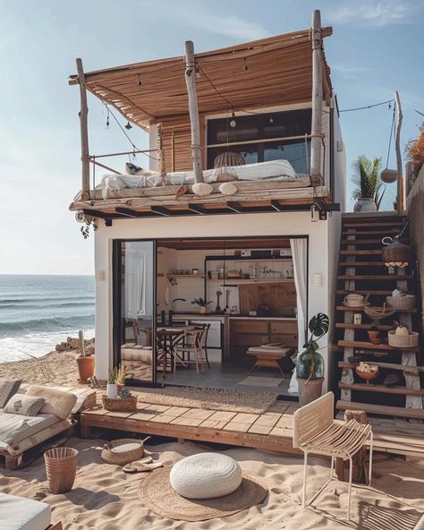 ➖ @rania.jalh I need this kind of peace 🌴 Which one’s your favourite? Credit: tinyhouseperfect Houses On The Beach, Boho Beach House, Hut House, House Flippers, Tiny House Nation, Luxury Beach House, Surf House, Beach Shack, Beach House Design