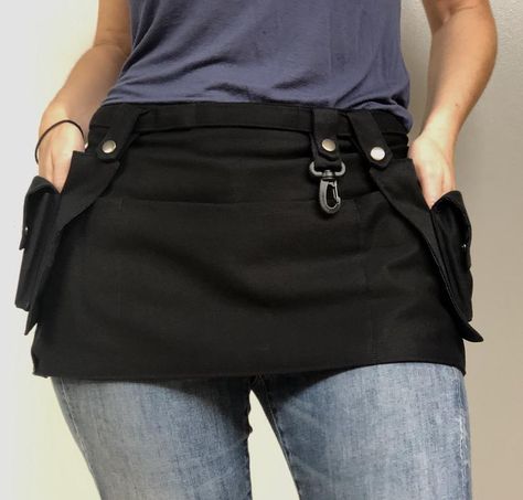 Utility Apron, Work Belt, Black Apron, Short Apron, Half Apron, Womens Aprons, Black Cargo, Cargo Skirt, Linen Apron