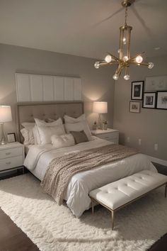 Almond Bedroom Ideas, House Interior Neutral, Cream Master Bedrooms Decor, Cream Aesthetic Bedroom, Nude Room Ideas, Beige Bed Ideas, Grey And Cream Bedroom, Beige Room Bedroom, Cream Headboard Bedroom Ideas