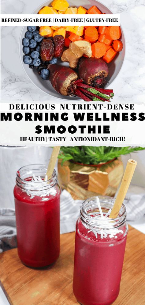 Morning Wellness Smoothie | Healthy & Nutritious! - Good Food Baddie Smoothie Recipes Antioxidant, Nutrient Dense Shakes, Prepping Smoothies For The Week, Meals With Beets Healthy, Mineral Rich Smoothie, Vegetables For Smoothies, Bladder Smoothie, Carrots And Beets Recipe, Wellness Smoothie Recipes