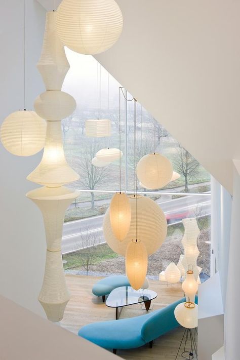 Shoji Paper, Paper Lamps, Lamps Hanging, Traditional Lanterns, Swag Light, Isamu Noguchi, Lighting Equipment, Light Sculpture, Iron Lighting