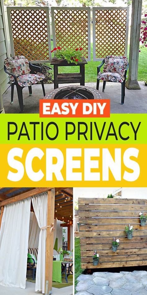 Easy Diy Patio, Privacy Screen Outdoor Diy, Diy Privacy Screen, Diy Outdoor Seating, Patio Privacy Screen, Easy Patio, Deck Privacy, Patio Privacy, Privacy Fence Designs