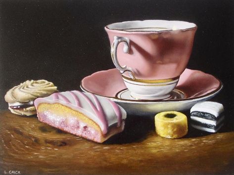 Cake And Sweets, Pink Teacup, Ways To Make Coffee, Food Painting, Still Life Drawing, Candy Desserts, Expressive Art, Realism Art, A Level Art