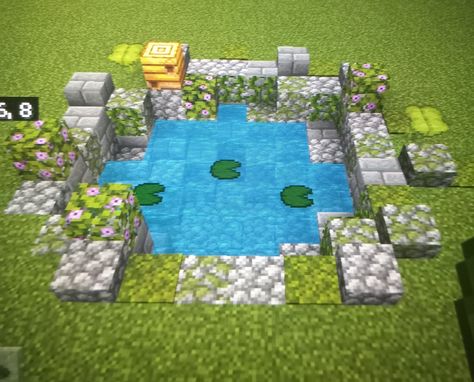 Lake Design Minecraft, Minecraft Lake Cottage, Pond Design Minecraft, Ponds Minecraft, Minecraft Pool Ideas Design, Minecraft Houses Water, Lake Minecraft Ideas, Minecraft Small Pond, Minecraft Lake Ideas