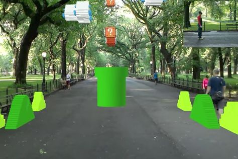 Check Out This Augmented Reality Version of 'Super Mario Bros.' Iconic First Level Environmental Signage, Abhishek Singh, Augmented Reality Games, Ar Game, Super Mario Games, Street Game, Digital Projection, Nintendo Classic, Mario Games