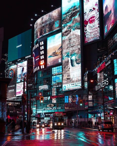 Dundas and Yonge,Toronto by alexandramack22 Canada Canada City, Toronto City, Toronto Travel, City Photography, Toronto Canada, Travel Inspo, Night Photography, Cali, At Night