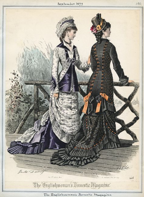 Day/Walking Dresses, September 1877 (source: Casey Fashion Plates @ LA Public Library) Fashion Printables, 1870s Dress, 1870 Fashion, 1880 Fashion, Art Costumes, Western Womens Fashion, 1870s Fashion, Victorian Era Fashion, 1880s Fashion