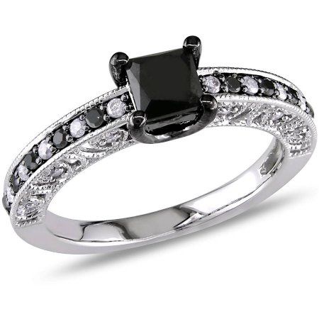 Black And Silver Rings, Wedding Rings Princess Cut, Black Engagement Ring, Silver Engagement Ring, Vintage Engagement Ring, Diamond Fashion Rings, Lady Girl, Princess Cut Rings, White Diamond Ring