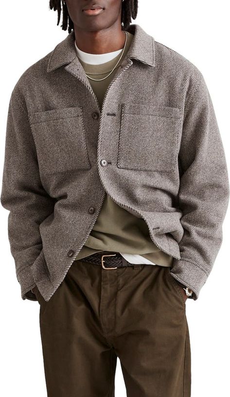 Madewell Wool Blend Shirt Jacket | Nordstrom Wool Jacket Mens Outfit, Wool Jacket Men, Shirt Jacket Men, Winter Shirts, Winter Outfits Men, Wool Shirt, Men Clothes, Office Setup, Mens Fall