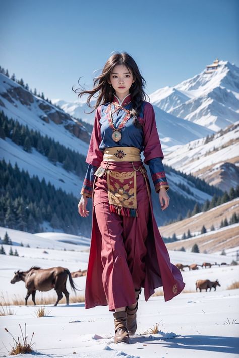 Archery Clothing, Adventurer Costume, Tibetan Dress, Poor Clothes, Transforming Dress, Tibetan Clothing, Ancient Dress, Fairytale Fashion, Concept Clothing