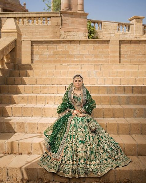 Ayeza Danish, Rose Gold Aesthetic, Walima Dress, Nikkah Dress, Pakistani Couture, Green Lehenga, Couple Dress, Pakistani Fancy Dresses, Kurti Designs Party Wear