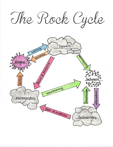 The Rock Cycle Completed Worksheet Rock Cycle For Kids, Rock Cycle Diagram, Rock Cycle Project, Rock Cycle Activity, Cycle Poster, Cycle Drawing, Rock Science, Poster Rock, Model Rock