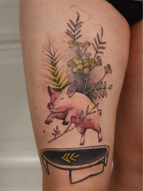 Explore Tattoo Ideas, Pig Tattoo, Explore Tattoo, Tattoo Color, Pig Art, Space Tattoo, Book Tattoo, Cartoon Tattoos, Cute Pigs