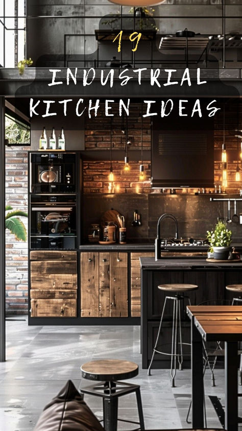 Achieve an industrial kitchen look on a budget! Click for affordable ideas that still capture the essence of industrial chic. 💸🍴 #BudgetKitchen #IndustrialLook #AffordableIdeas #IndustrialChic #SaveMoney Small Industrial Kitchen, Rustic Industrial Kitchen Design, Modern Industrial Kitchen Design, Loft Kitchen Design, Black Industrial Kitchen, Industrial Kitchen Ideas, Industrial Kitchen Shelves, Industrial Farmhouse Kitchen, Industrial Chic Kitchen