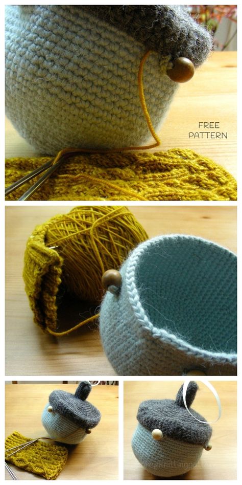 Crochet Little Acorn Project Bag Free Crochet Pattern for Crochet Lovers Cat Beret Crochet Pattern Free, Goblincore Crochet Patterns, Acorn Bag Crochet Pattern, Free Acorn Crochet Pattern, Crochet Foraging Bag, Acorn Basket Crochet Pattern, Witchy Crochet Patterns, Crochet Lidded Toadstool Basket, Crochet Acorn