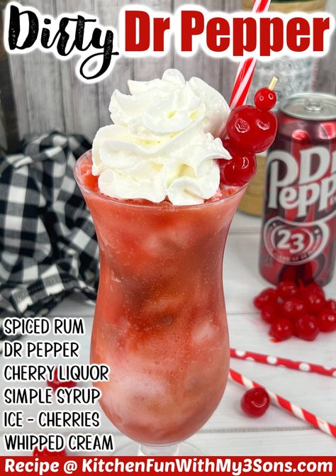 Dr Pepper Cocktail, Dirty Dr Pepper, Pepper Cocktail, Cherry Dr Pepper, Simple Syrup Cocktails, Fun Drinks Alcohol, Cocktail Drinks Alcoholic, Recipes With Whipping Cream, Cocktail Syrups