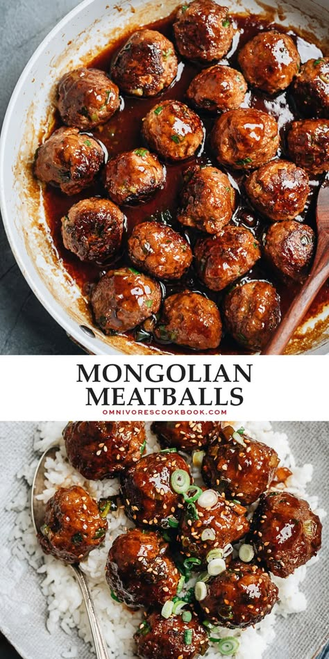 Tired of your usual meatball recipe? Try these Mongolian meatballs in a sweet, savory sauce that makes a quick and super-satisfying meal! Meatloaf Meatballs Recipes, Meatball Sauce Ideas, Meet Balls Recipe, Asian Meatballs And Rice, Chinese Meatballs Asian Style, Chicken Meatball Sauce, Best Meatballs Recipes, Sauce Recipes For Meatballs, Things To Make With Meatballs