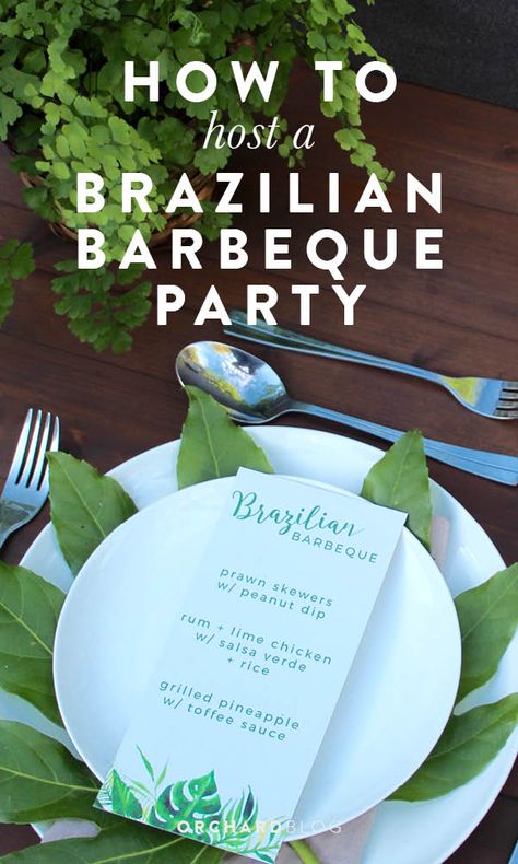 Brazilian Barbecue, Rio Birthday Parties, Brazilian Churrasco, Brazil Party, Birthday Party Menu, Brazilian Bbq, Bbq Theme, Barbecue Sides, Barbeque Party