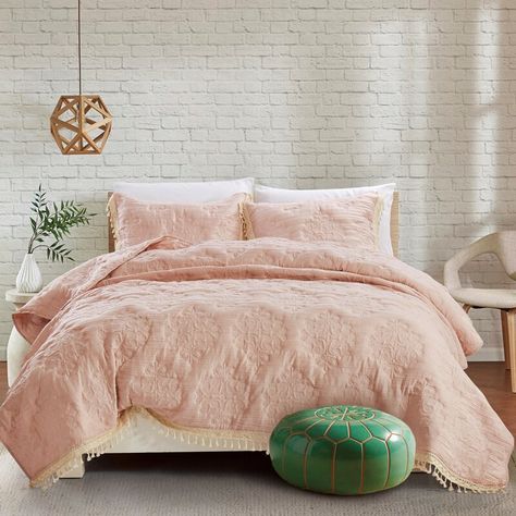 Arabi Tassles & Lace Quilt Set | Joss & Main Lace Quilt, Flower Comforter, Velvet Comforter, Pink Comforter, Post Holiday, Kids Bedding Sets, Comforter Bedding Sets, Ruffle Bedding, Holiday Mood