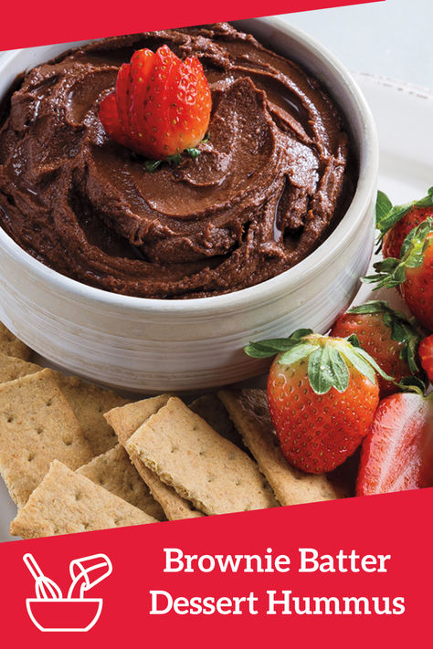 Brownie batter dessert hummus is a perfect healthy dessert option! It is chocolatey, rich and decadent! Brownie Batter Hummus, Healthy Dessert Options, Dessert Hummus, Brownie Batter, Agave Nectar, Eat Smart, Unsweetened Almond Milk, Dark Chocolate Chips, Almond Butter