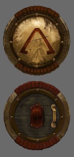 Spartan Shield Shield Design Concept, Female Kratos, Shield Concept Art, Sparta Shield, Shield Drawing, Greek Shield, Shield Designs, Roman Shield, Spartan Shield