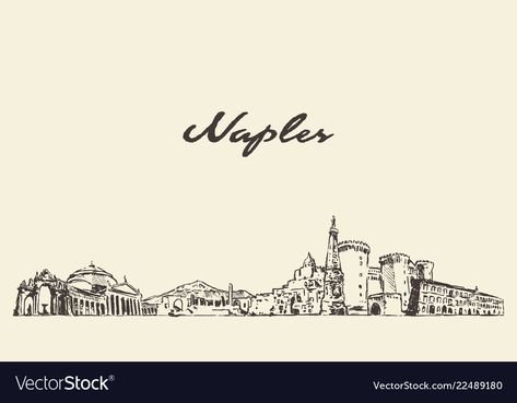 Naples Tattoo, Napoli Tattoo, Italy Quotes, City Outline, Italy Tattoo, Skyline Tattoo, Engraved Illustration, Napoli Italy, Engraving Illustration