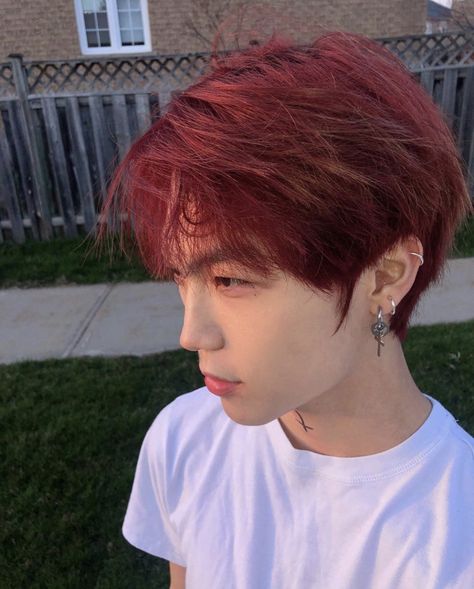 Asian Male Hair Color, Maroon Hair Men, Magenta Hair Men, Mens Red Hair Dyed, Red Hair Color Men, Cherry Red Hair Men, Red Hair Dye Men, Burgundy Hair Men, Dark Red Hair Men