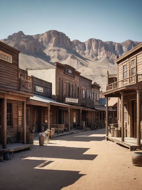 Old Western Architecture, Old Western Towns Wild West, Wild Wild West Aesthetic, Wild West Scenery, 1800s Western Aesthetic, Wild West Architecture, Cowboy Background Western Theme, Old Wild West Aesthetic, Spaghetti Western Aesthetic