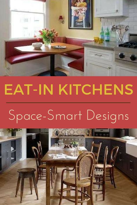 No matter its size, the modern American kitchen is the hub of household activity. It's where we cook and chat with guests, but also where we plan vacations, help with homework, and, of course, eat throughout the day. Here are 10 stylish eat-in kitchen ideas that make even the smallest kitchen a welcoming place to gather. Galley Kitchen Eat In, Eat In Kitchens With Tables, Tiny Kitchen With Dining Area, Small Kitchen Ideas Layout With Table, Eat In Kitchen Alternative Uses, Tiny Eat In Kitchen Ideas, Table In Kitchen Ideas, Small Eat In Kitchen Ideas Layout, Small Eat In Kitchen Layout