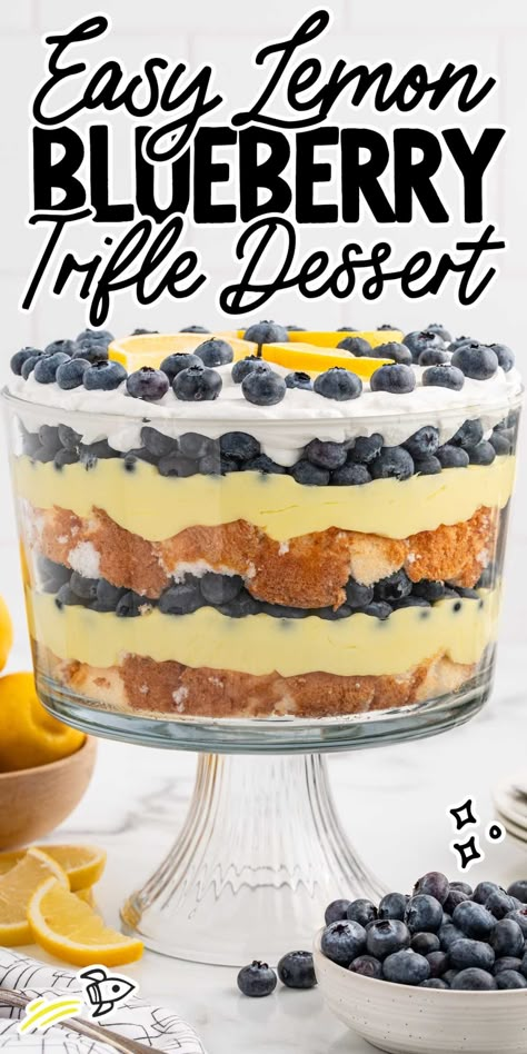 Lemon Blueberry Trifle Blueberry Trifle Recipe, Lemon Blueberry Trifle, Lemon Trifle, Blueberry Trifle, Dessert Ad, Trifle Bowl Recipes, Trifle Dessert Recipes, Berry Desserts, Trifle Recipes