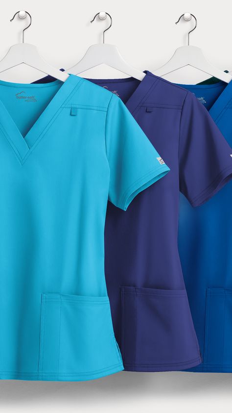 Scrub Designs, Scrubs Uniform Fashion, Winter Scrubs, All Shades Of Blue, Hospital Uniform, Medical Scrubs Fashion, Healthcare Uniforms, Medical Scrubs Outfit, Stretch Tops